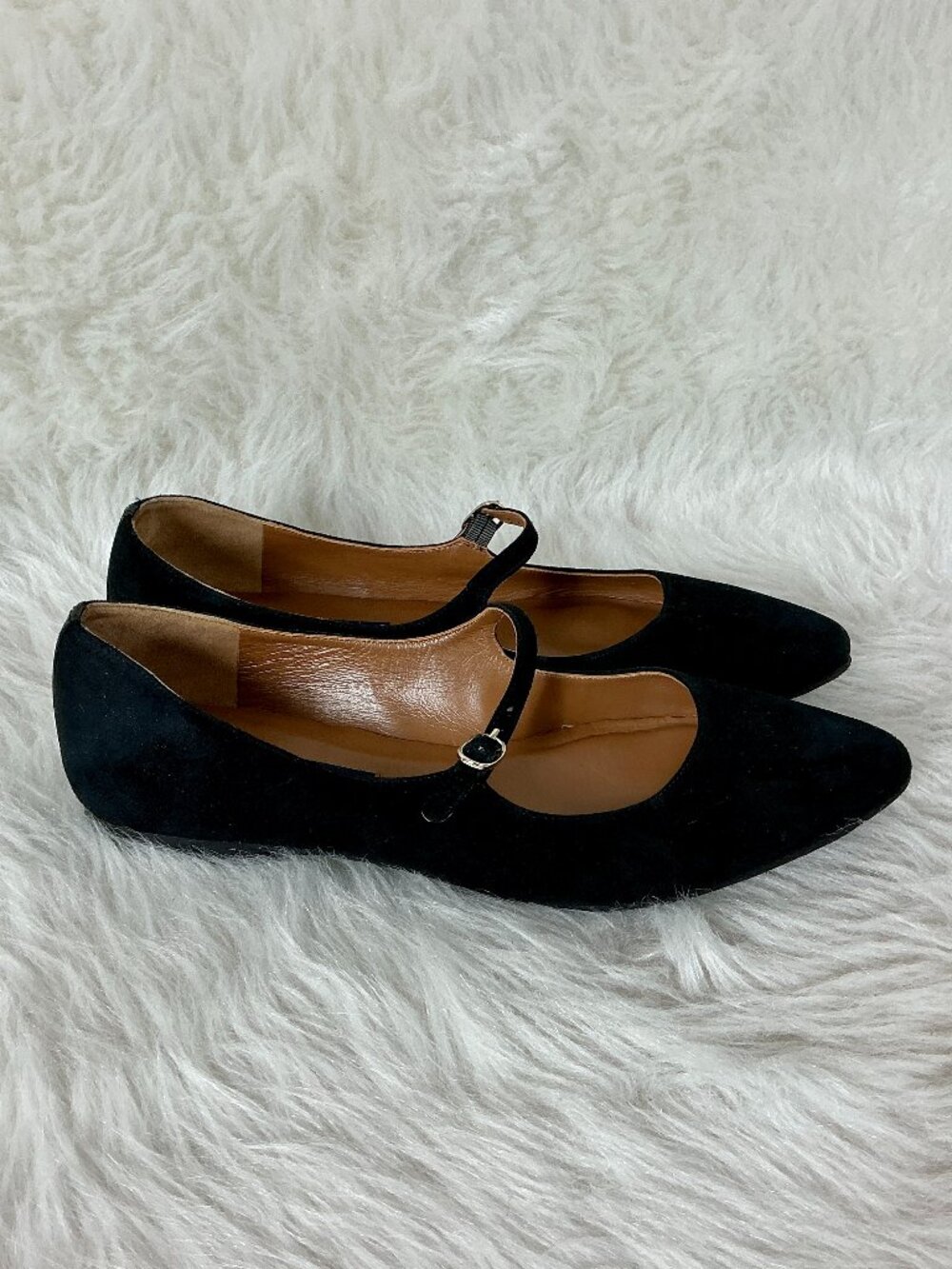 Margaux Black Suede Pointed Toe Mary Janes EU 37.5 M US 7.5